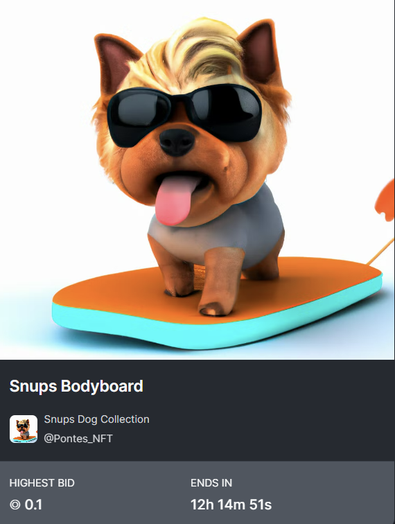 Pontes_NFT's tweet photo. Auau ๐ถ๐
"SNUPS Bodyboard" had a bid @exchgART ๐โโ๏ธ๐โ๐ฆบ
Thanks my friend @APerilousNature โค๏ธ๐ค
Check out the other live SNUPS sports ๐ถ๐
https://t.co/3JIAGmoll6
SNUPS loves bodyboarding ๐๏ธ
#NFT #NFTCommunity #Solana #exchgART #SolanaNFT #Yorkshire #dogcollection #nftart https://t.co/7aM6KjRNVZ