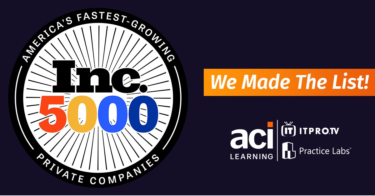 Thrilled to share that ACI Learning made the <a href="/Inc/">Inc.</a> list of fastest-growing private companies in the U.S. 🎉 

A strong reflection of the hard work of our CREW and the trust our clients place in our world-class audit, cybersecurity, and IT training and solutions! #Inc5000