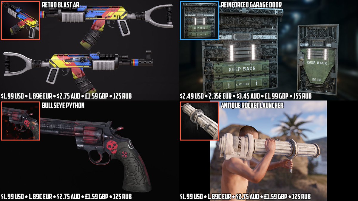 RustItemStore's tweet photo. 🚨 NEW LIMITED ITEM STORE 🚨
https://t.co/sR2MXEplhR
#rust #playrust #rustskins #rustworkshop https://t.co/yZ033axOIS