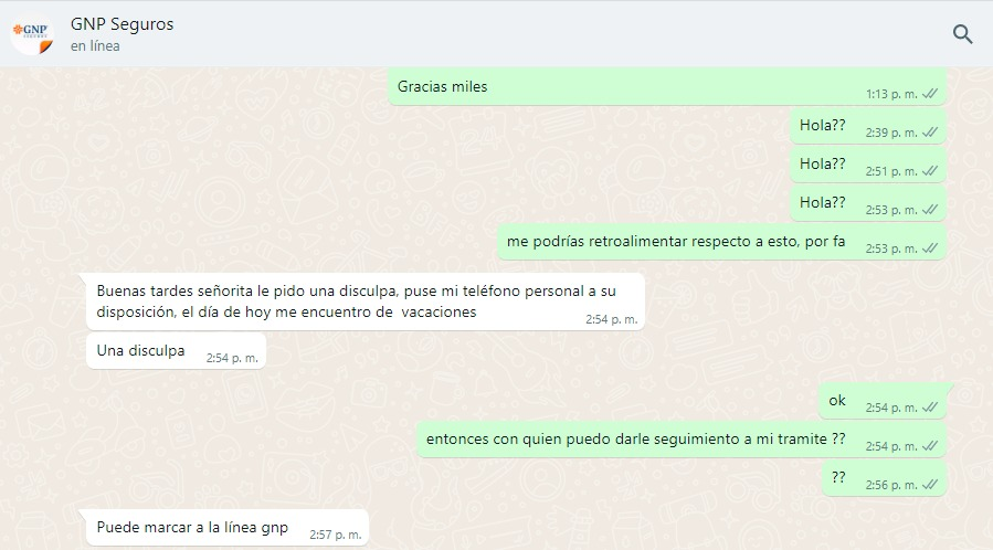 JanusBarragan's tweet photo. @GNPServicio @GNPSeguros @GNPSeguros esta es la respuesta que me da la persona que me asignaste para este tramite después de que acudí a tus oficinas en #andares #Zapopan, tu asesora de nombre Yara Olivia Moran Ochoa, ¿@profeco que tengo que hacer para que se me de el apoyo?
@Trafico_ZMG me ayudas?😟 https://t.co/tuIJNWJ6JX