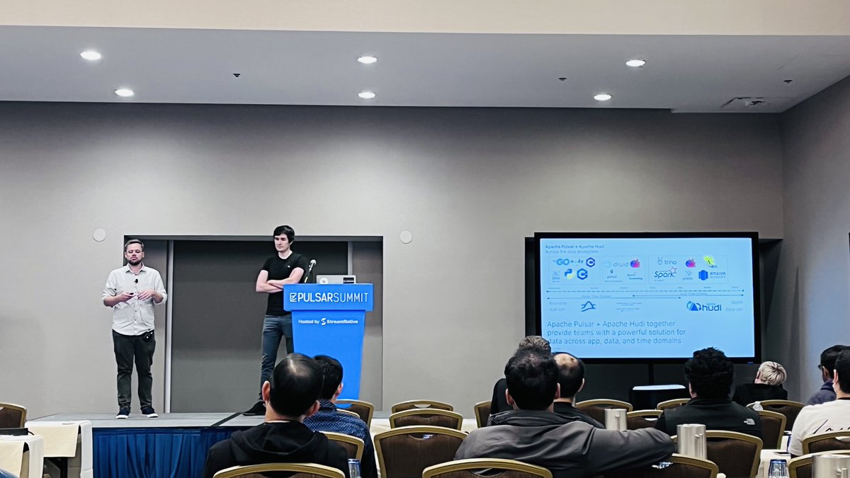 DataStreamingSt's tweet photo. .@Onehousehq’s @alexeykudinkin and @streamnativeio’s @addisonjh give an overview of why #ApacheHudi + #ApachePulsar for #lakehouse architectures. #PulsarSummitSF https://t.co/0od8JhFlXQ