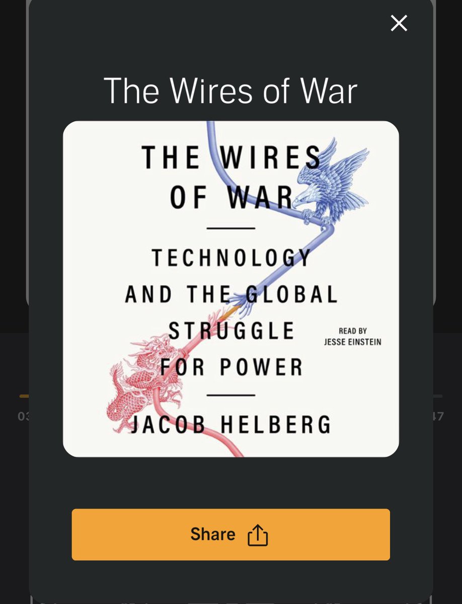 Tyszka_Tech's tweet photo. My audiobook of the week…

Wires of War by @jacobhelberg 

Highly informed, well articulated arguments of why we need to keep our eyes on China in the digital age

Wildly eye opening to the future of our “open internet” and why we need to pay attention https://t.co/WR89PHGwtv