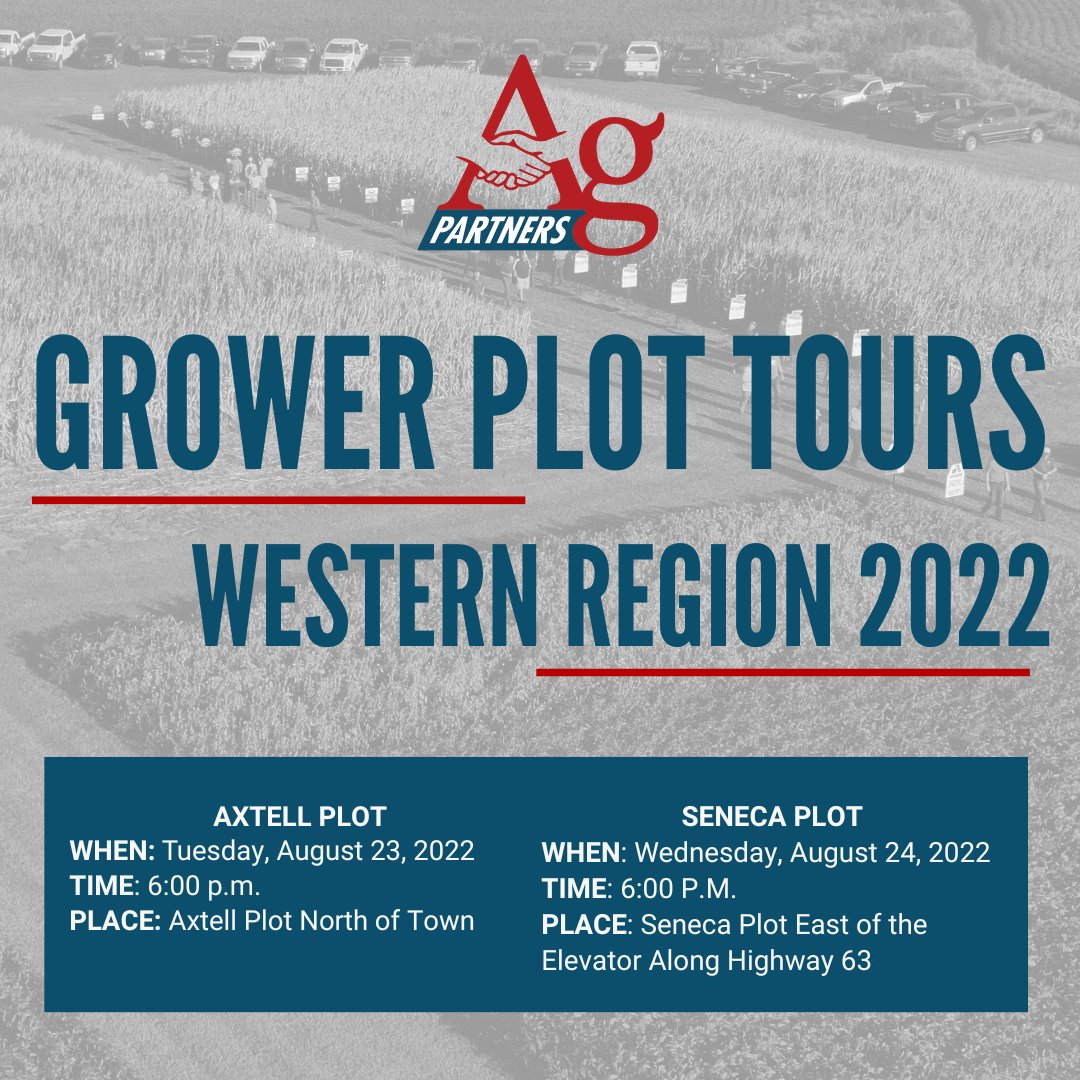 AgPartnersCoop's tweet photo. Join our western region agronomy team for two of this year's plot tours on August 23 & August 24. They'll be discussing what results came out of this year's trial plots and serving dinner! #LocalSolutionsTrials #AgCESS https://t.co/opm8VHytwT