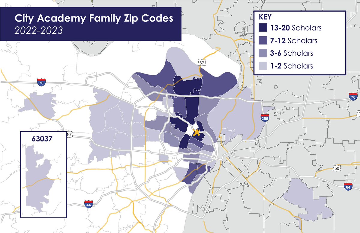 CityAcademy's tweet photo. #DidYouKnow City Academy families represent 40 different zip codes (and six counties) around the St. Louis area? Families come from as far as 60 miles away! We want to know — why do YOU send your kids to City Academy? #STL https://t.co/PoJsXVOLcZ