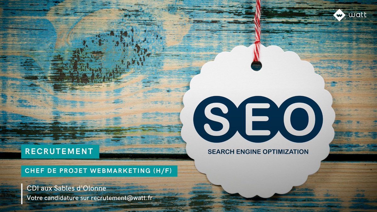 [#RECRUTEMENT 🎯]
Nous recrutons un(e) chef de projet #webmarketing, poste en #CDI <a href="/VilleDesSables/">Ville des Sables d'Olonne</a> dans un cadre de vie agréable🏖️. Vous êtes passionné(e)s par le #SEO #SEA, cet emploi est fait pour vous !
Postulez dès maintenant sur 👉watt.fr/recrutement/#2