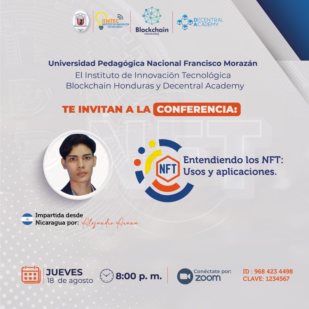 Blockchain504's tweet photo. ES HOY, ES HOY....

Tema:  Entendiendo los NFT: Usos y aplicaciones.
Día: Jueves 18 Agosto 2022
Hora: 8:00 p. m. 

 Impartida desde Nicaragua por Alejandro Arana. 

Unirse a la reunión Zoom
https://t.co/oUVEzurVQt
 
ID de reunión: 968 423 4498
Código de acceso: 1234567 https://t.co/9rbXKsJzHE