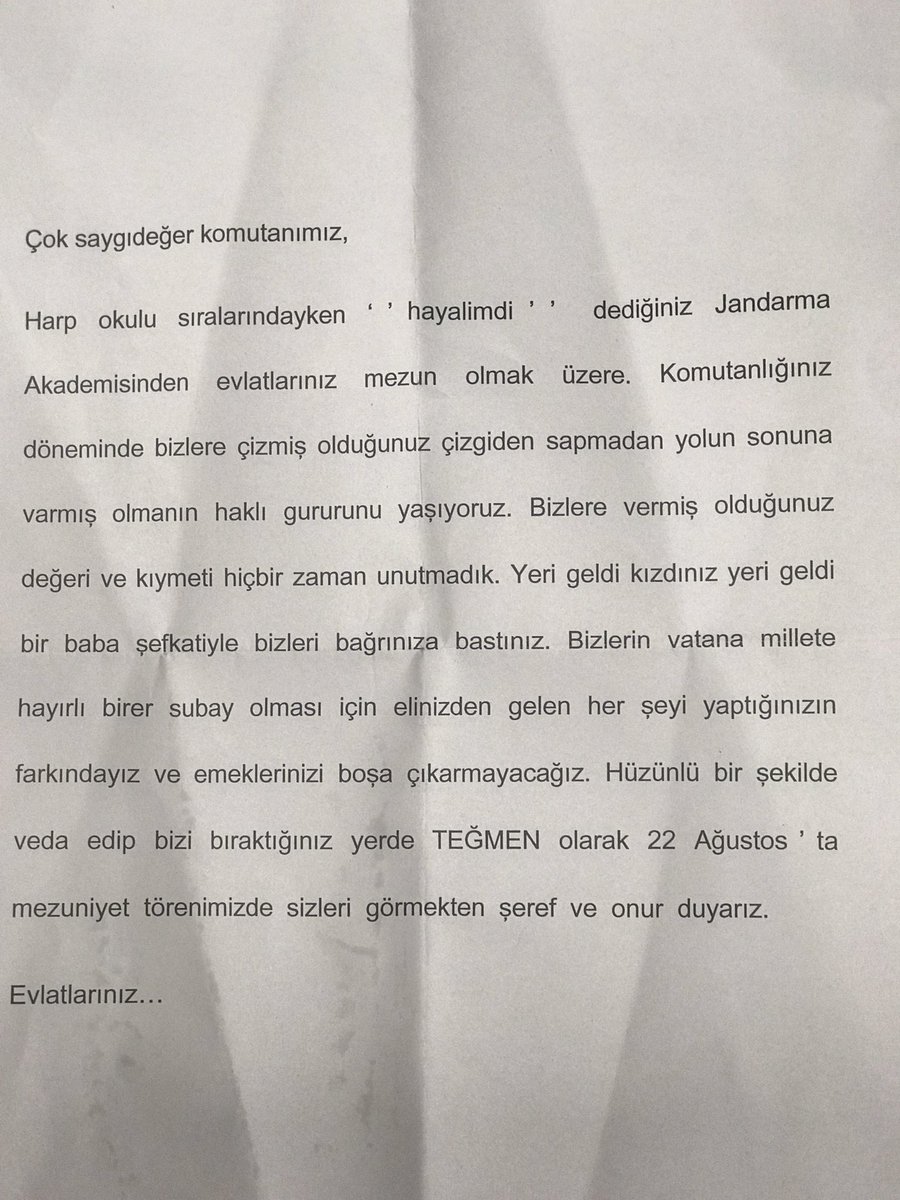 JSGA’nin ilk devresi Genç Teğmenlerimizin  “Mezuniyet törenlerine davet mektubu”…

Vefa ne asil bir duygu… Vefa sahipleri ne kadar asiller… 

Sizlerle ne kadar gururlandığımızı anlatmaya kelimeler yetmez… Varolun, Rabbim sizleri korusun…