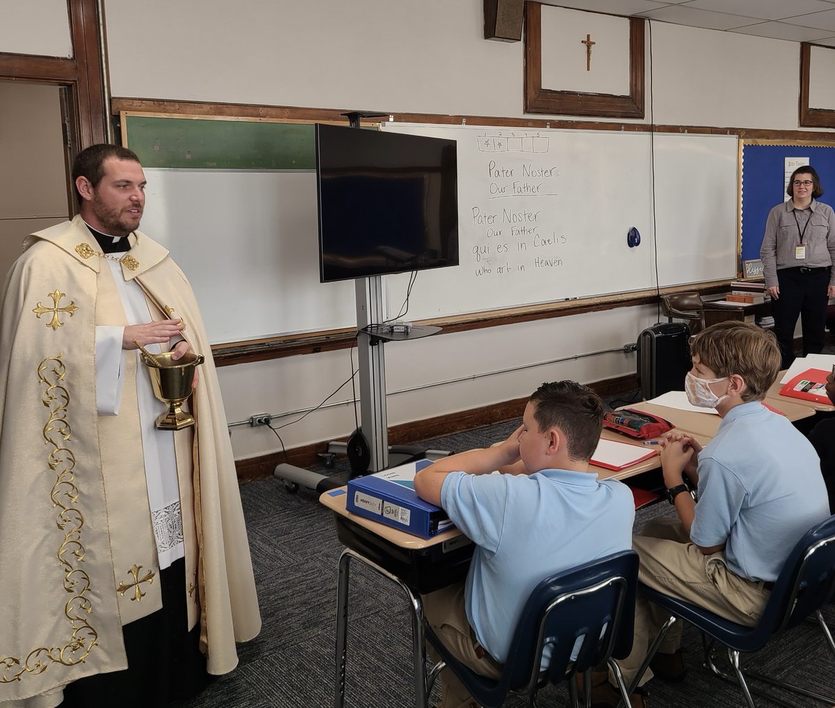 This week, Fr. Casey took time to bless all our classrooms! Thank you, Fr. Casey! #myiccs