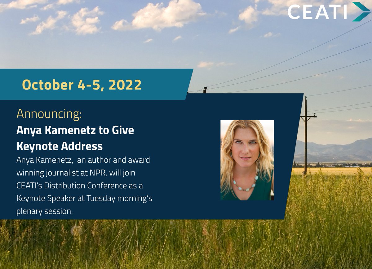 Keynote Speaker announced for CEATI’s Distribution Conference on October 4-5! We are thrilled to welcome Anya Kamenetz, award winning journalist and futurist.
Interested to know more about this session and our Distribution Conference? Contact: ceati.com/contact-us
#utilities