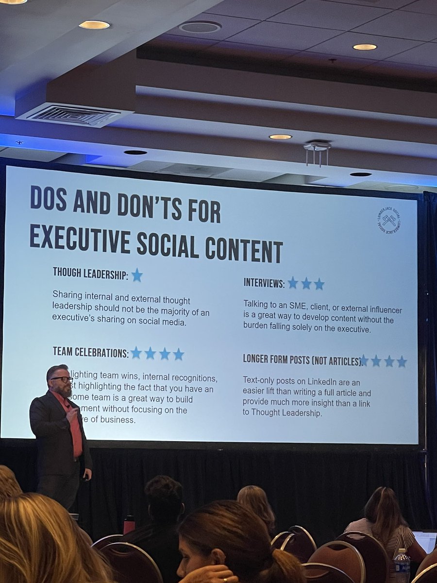 This slide from <a href="/CaseyHall_/">Casey Hall</a> completely changed how I think about LinkedIn content. Thinking it has to be thought leadership all the time can be paralyzing. #dsmpls