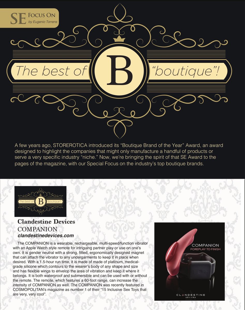 Big thanks to @Storerotica_Mag for featuring Clandestine Devices as one of their 'Best of Boutique' brands!!