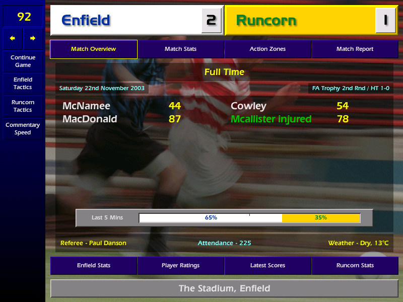 drewmd's tweet image. Meanwhile on #cm0102 we fall victim to the dreaded release clause, losing our talisman Romero to Sunderland. With limited time and budget we turn to Scotsman, Neil MacDonald, who finds the net on his debut. Let's hope his goalscoring acumen is better than his finishing stat.