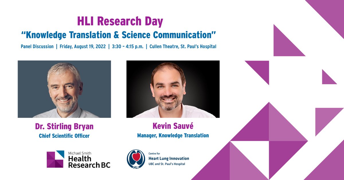 Michael Smith Health Research BC (@hlthresearchbc) on Twitter photo We're proud to support the HLI Research Day organized by <a href="/HLIStPauls/">HLI at St Paul's</a>. Dr. <a href="/StirlingBryan/">Stirling Bryan</a> & @KevinSauve will discuss KT goals, barriers for KT researchers & how to overcome them & how engaging end knowledge users can make for a more effective intervention. #KnowledgeTranslation We're proud to support the HLI Research Day organized by <a href="/HLIStPauls/">HLI at St Paul's</a>. Dr. <a href="/StirlingBryan/">Stirling Bryan</a> & @KevinSauve will discuss KT goals, barriers for KT researchers & how to overcome them & how engaging end knowledge users can make for a more effective intervention. #KnowledgeTranslation