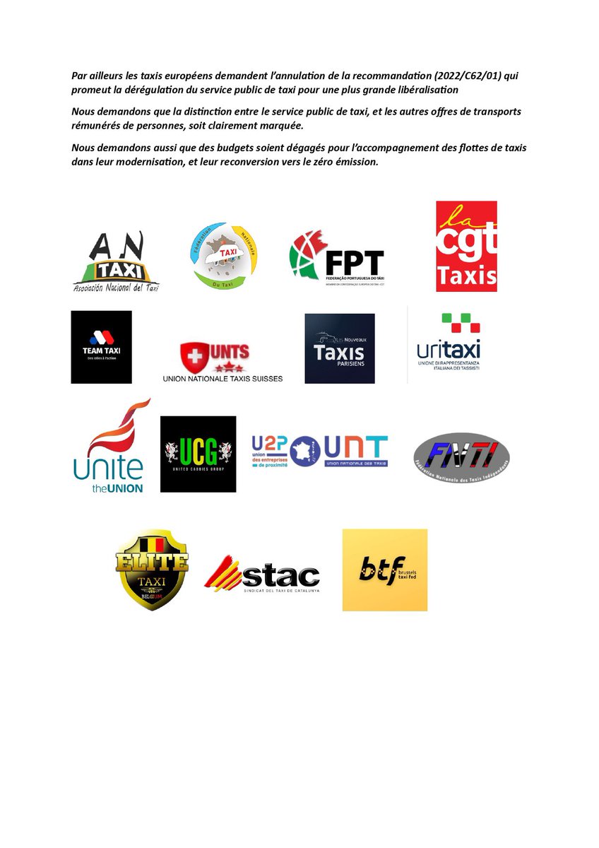 👉🏻 Uber Files - Les taxis bruxellois invitent leurs collègues du monde entier à venir les rejoindre le 8 septembre 2022 à Bruxelles (Gare du Nord) pour une GIGA manifestation.