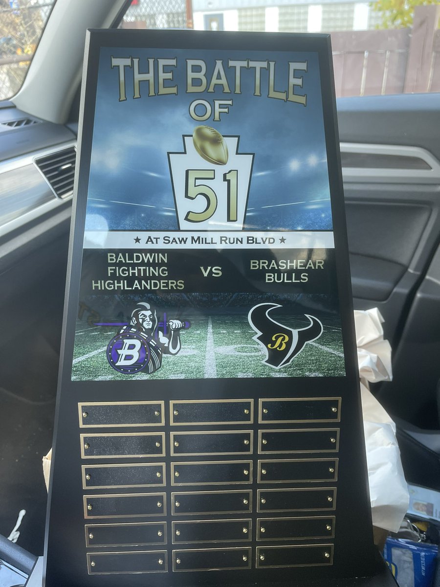 Sure, the Backyard Brawl is a pretty cool rivalry, as are the "Big Game" and the "Apple Cup" (personal favorite). Now we've got "The Battle of 51" between Baldwin and Brashear! They've even got a trophy for it!