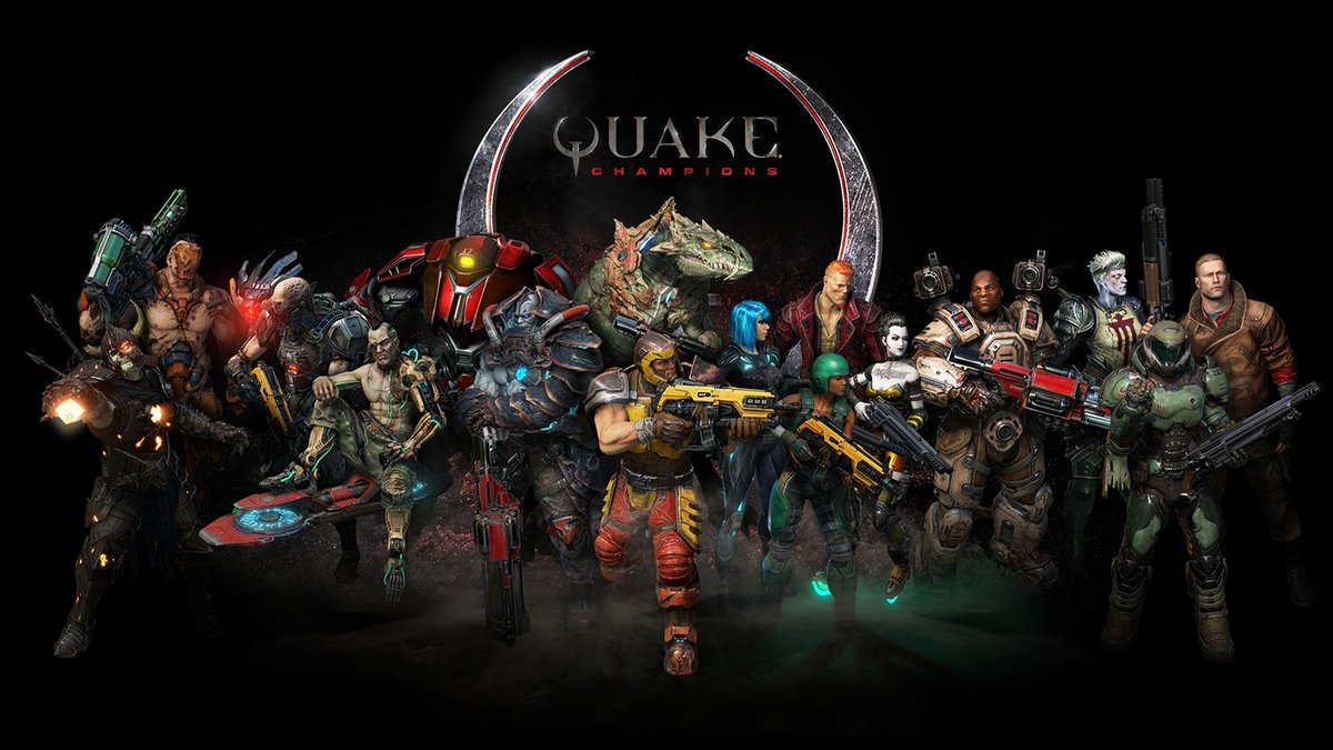 The lineup of 16 unique Champions including the Quake Ranger, BJ Blazkowicz, and the DOOM Slayer!