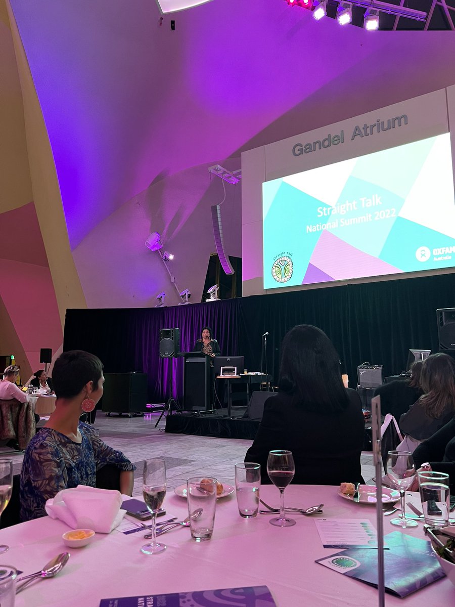 StraightTalkOAU's tweet photo. A fantastic evening celebrating over a decade of Straight Talk at the gala dinner. We heard from Oxfam CE Lyn Morgain, MC Rachel Hocking, Ngambri Elder Aunty Matilda House, Joy Savage, Lawyer &amp; Rights Advocate Nyadol Nyuon, and Straight Talk Lead Facilitator Michelle Deshong https://t.co/XRpqrYVLBd