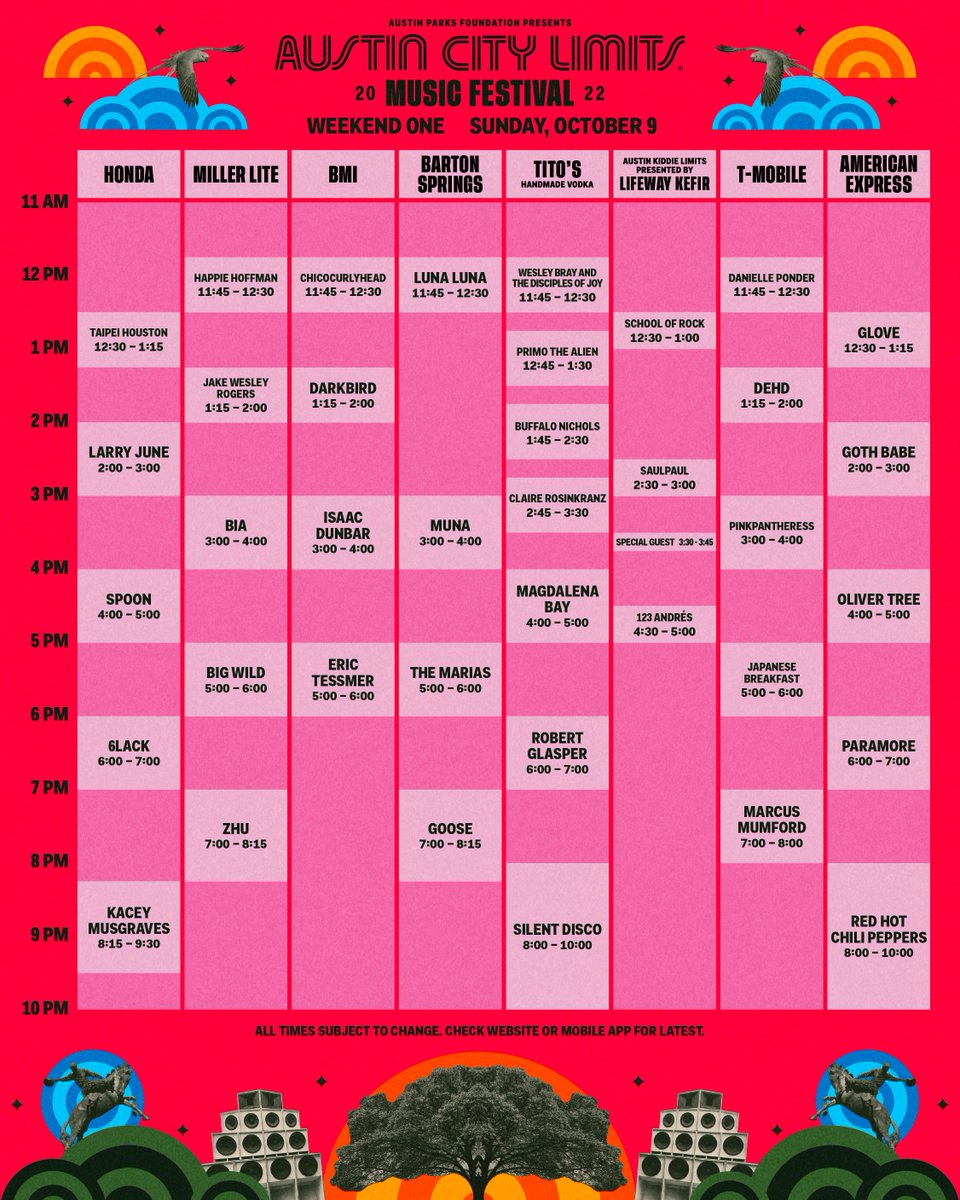 ACL Fest lineup schedule 2022 ACL Fest lineup schedule 2022