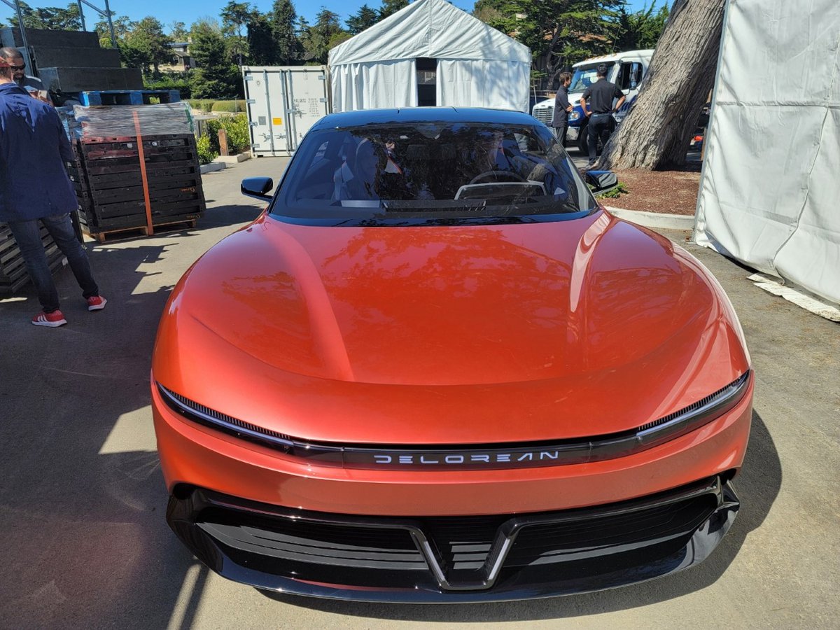 deloreanmotorco's tweet photo. After four generations of evolution, we unveiled the Alpha5 this morning at Pebble Beach Concours d’Elegance. Our vehicles and their technology engage the senses and ignite a passion for the drive. 
Read more about the exciting reveal:
https://t.co/wI7U0SPjdc
#DeloreanRevealed https://t.co/QKUvTZgfs6