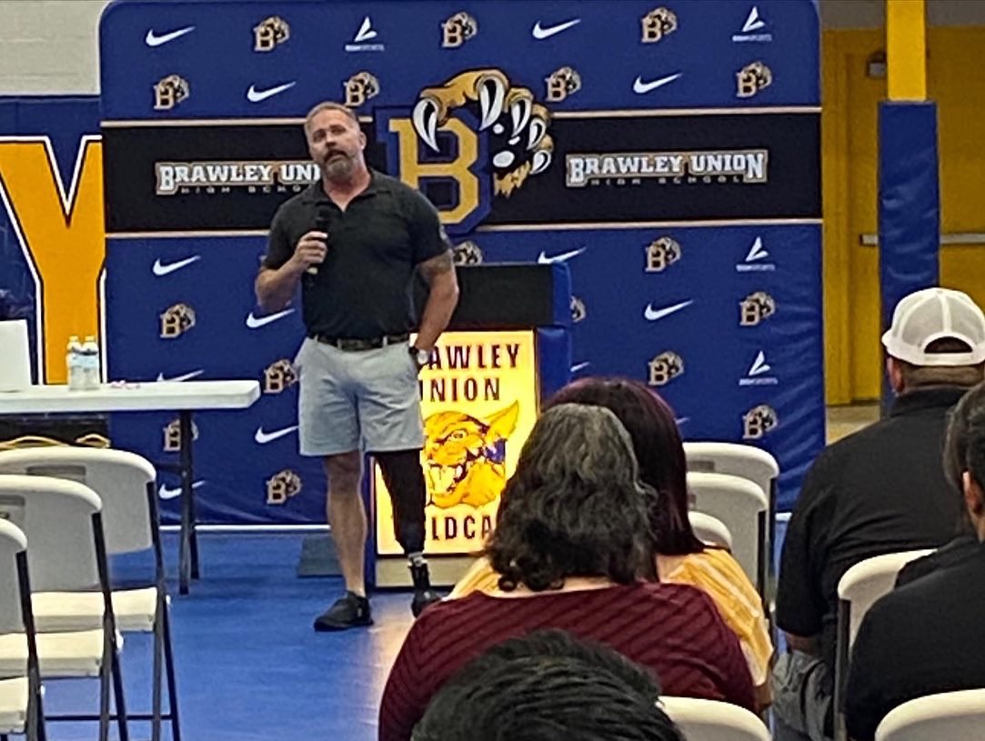 We’re gearing up for the start of school and Captain Chad Fleming inspired our staff with his story of resilience. We will meet his challenge and find the good in every day‼️ Thank you, Captain Fleming. We appreciate you! #teamneverquit <a href="/BrawleyUnionHS/">Brawley Union HS</a> <a href="/DesertValleyHS/">Desert Valley HS</a>