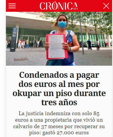 CCivicaCatalana's tweet image. A Lourdes le han okupado su piso durante 3 años. Se lo destrozaron, le robaron los muebles y tuvo que gastar 27.000€.

La Justicia la ha indemnizado con 2€ por mes, 85€ y los okupas en libertad gracias a las leyes de los que viven en casoplones protegidos por la Guardia Civil.