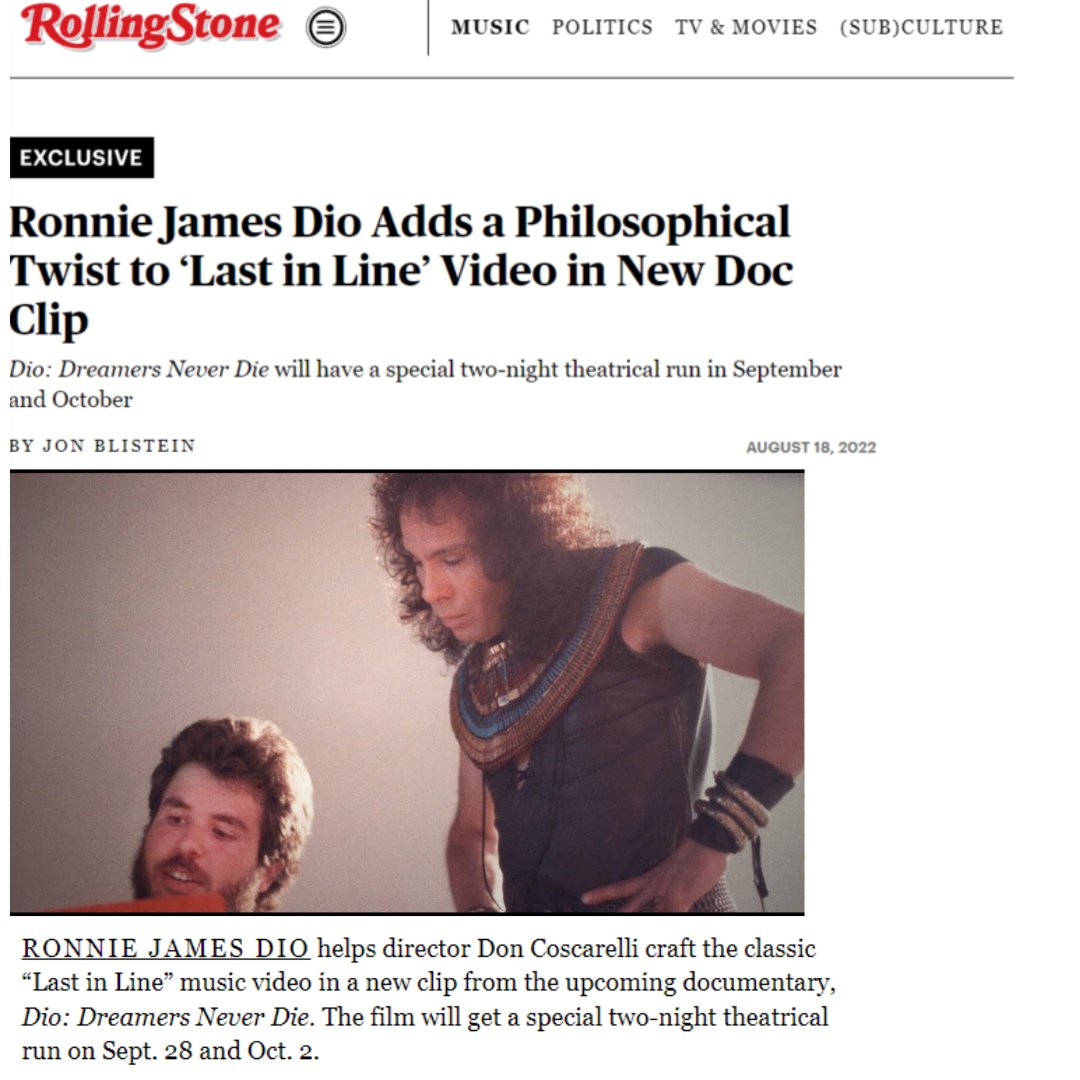 Thanks to Rolling Stone for giving some love to the terrific Ronnie James Dio documentary by filmmakers Don Argott and Demian Fenton that is coming to the big screen! rollingstone.com/music/music-ne…