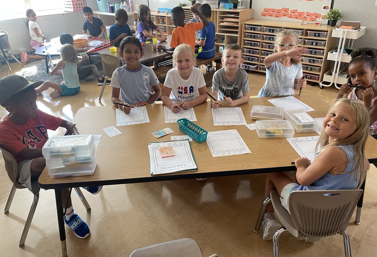 MrsEngel1st's tweet photo. Big smiles on our first day together! We got to write about what we are good at and practice rotating during center time! #hecsmagic https://t.co/yvkFKaxHzO