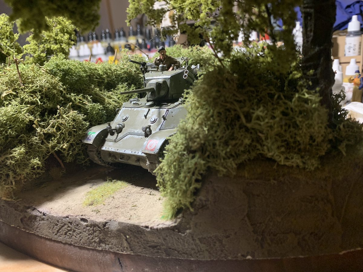 Neil_Seward1's tweet photo. My 8th King's Royal Irish Hussars Stuart in the Normandy Bocage is almost finished. Just one or two more details to finish #scalemodels #diorama #ww2diorama #ww2 #desertrats #stuarttank #bocage #normandy #hedgerow #vignette #militarymodelling #hussars #kingsroyalirishhussars https://t.co/slKZSptG9L