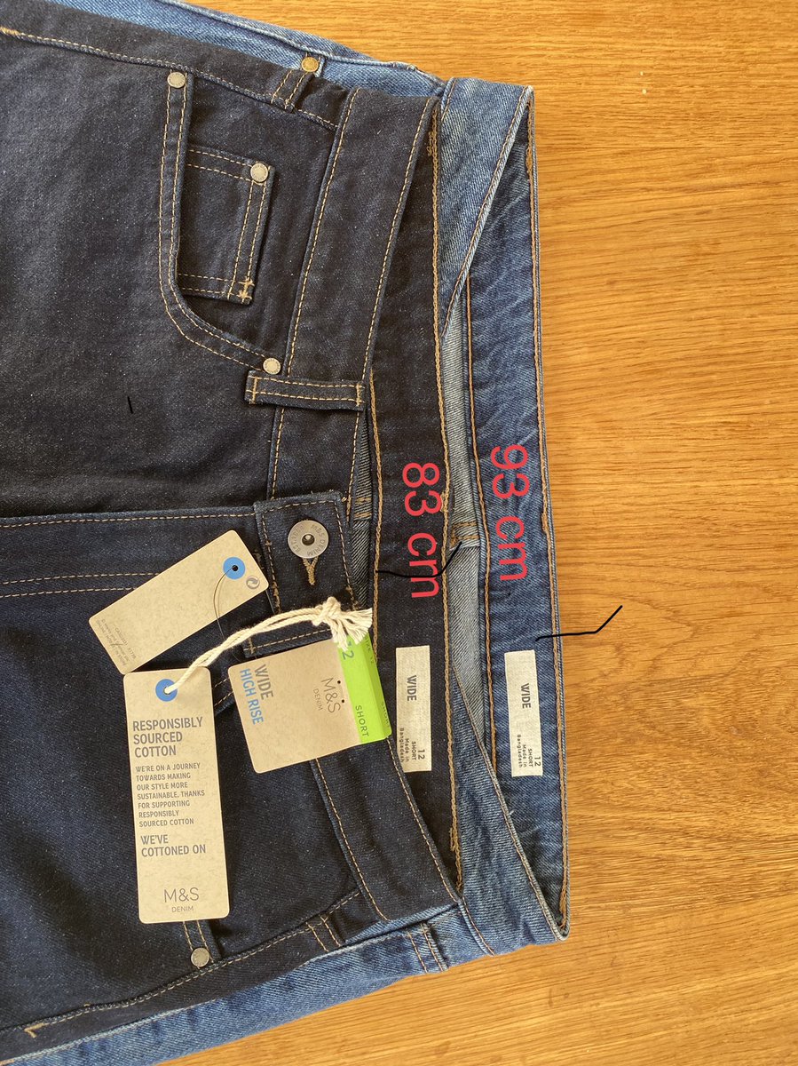 v_j_will's tweet photo. What’s going on @marksandspencer? Lighter pair bought in the spring, indigo pair this week - unfortunately my waist has not shrunk 10cm during the summer - unlike your jeans. https://t.co/mZMmVjQhuy