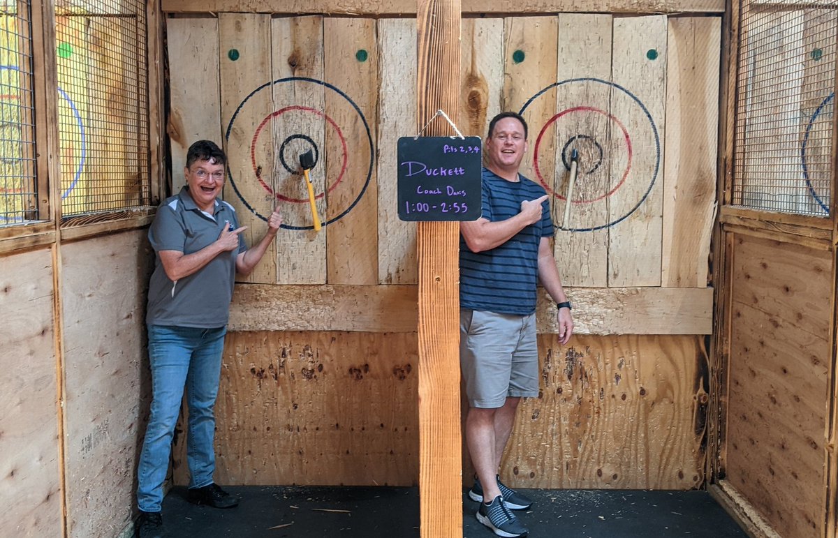 HodgesNKMS's tweet photo. We had a great leadership retreat today, led by our amazing admin team with @FrankWhee1er. The theme was all about hitting our targets... the ones we set for our school year, and the wooden ones in front of us! 😜 @MrsCederholm https://t.co/cFSINFHUVF
