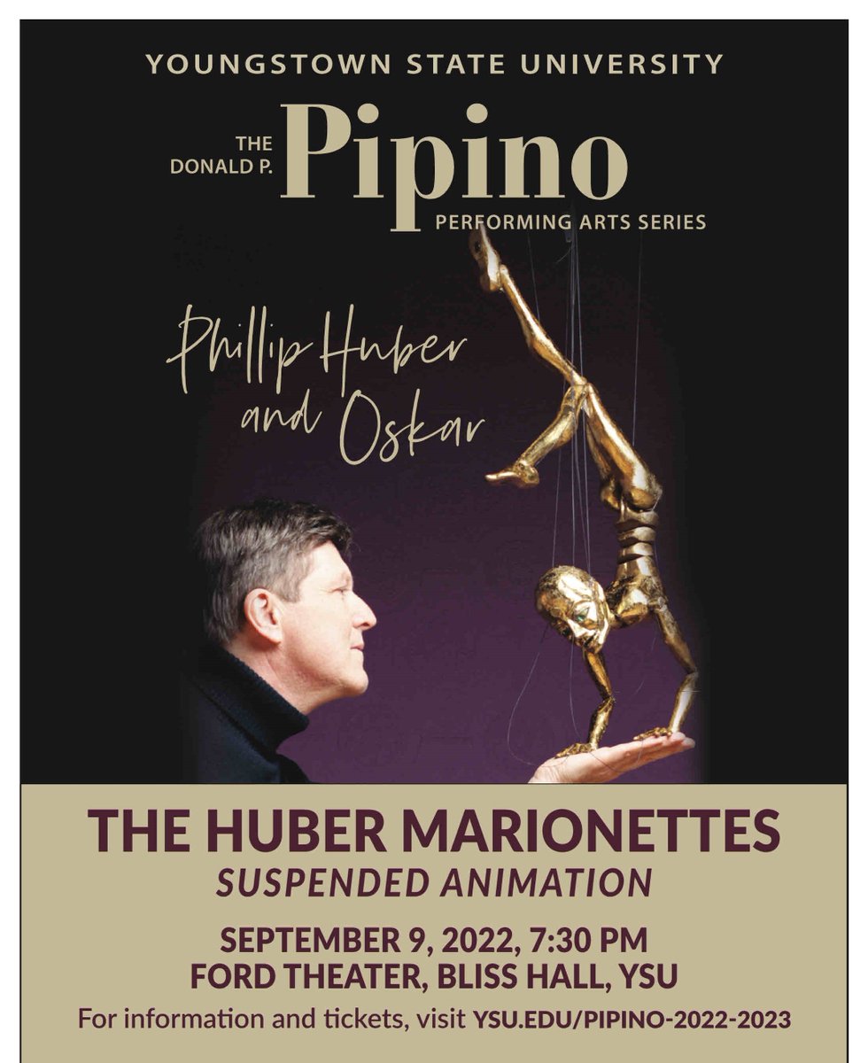 Hubpuppet's tweet image. It's a date! A full evening of "Art in Entertainment". Tickets and info: ysu.edu/pipino. 
#theater #theatre #artist #variety #entertainment #puppet #cabarete #cabaret #performingarts #marionette #variete #puppets #marionettes #musicaltheatre #Broadway #magic #ysutheater