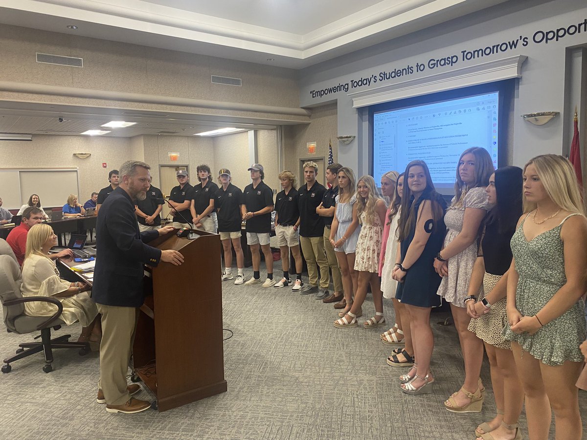 Tim_Pedigo615's tweet photo. Lady Eagles and Eagles being recognized for state championships at the @rucoschools board meeting tonight.  Thank you to @DrJimmySullivan and the board members for recognizing our student athletes on their accomplishment. https://t.co/9SxAd9QIpQ