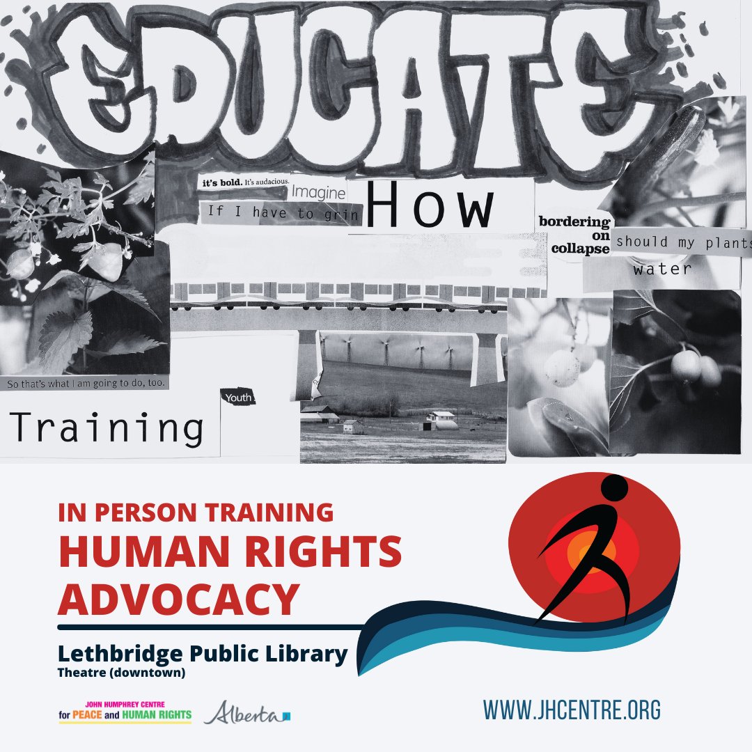 jhcentre's tweet photo. Lethbridge Residents: Join us for a three day training where you will have the opportunity to learn to strengthen your capacity to monitor, document &amp; advocate on human rights issues

Thursday-Saturday, October 20-22, 10:00 am - 4:30 pm

Register here: https://t.co/ozI1zX6QRf https://t.co/bPa9qZZhTm
