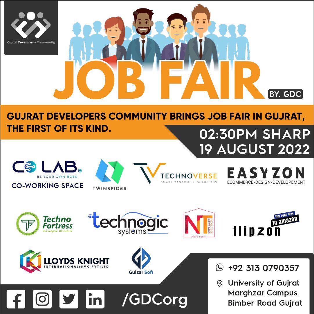 gdcorg's tweet photo. We are coming!!!
Gujrat Developers Community brings Job Fair in Gujrat, the first of its kind.
Venue: UOG Marghzar Campus, Bhimber Road, Gujrat
Timings: 2:30 PM to 9:00 PM
#JobFair #UOG #GujratDevelopersCommunity #Job #JobsinGujrat #jobs #hiring #developers #GujratDevelopers #GDC https://t.co/kNFFd9vO9h