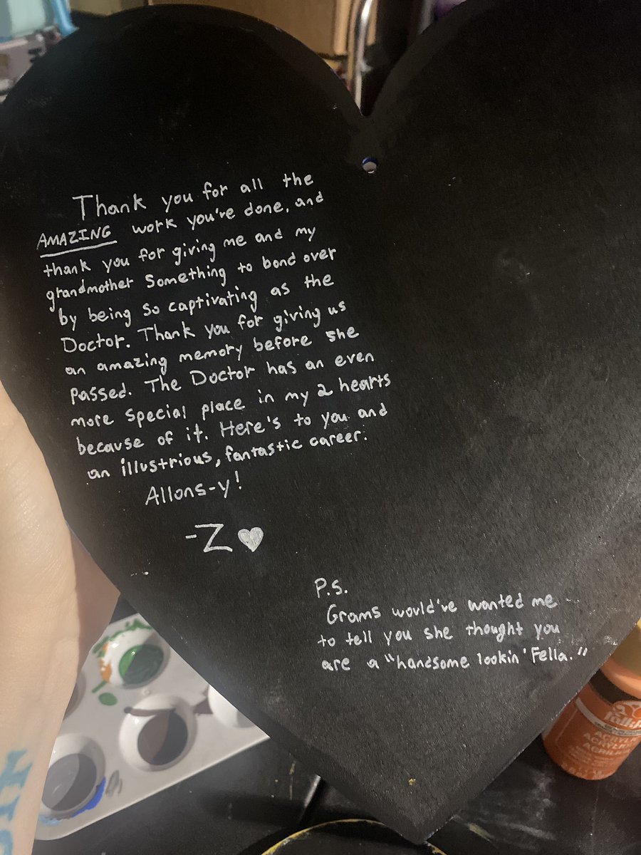 Dana_pool0831's tweet photo. A few years ago, my grandma watched her first episode of @bbcdoctorwho . Her story was so epic that @BBCAMERICA wished her a happy bday and she earned the nickname #grandmawho. I got to tell David tennant about it/her, and got his handwriting to get as a memorial tattoo https://t.co/jMF7PH0xoL