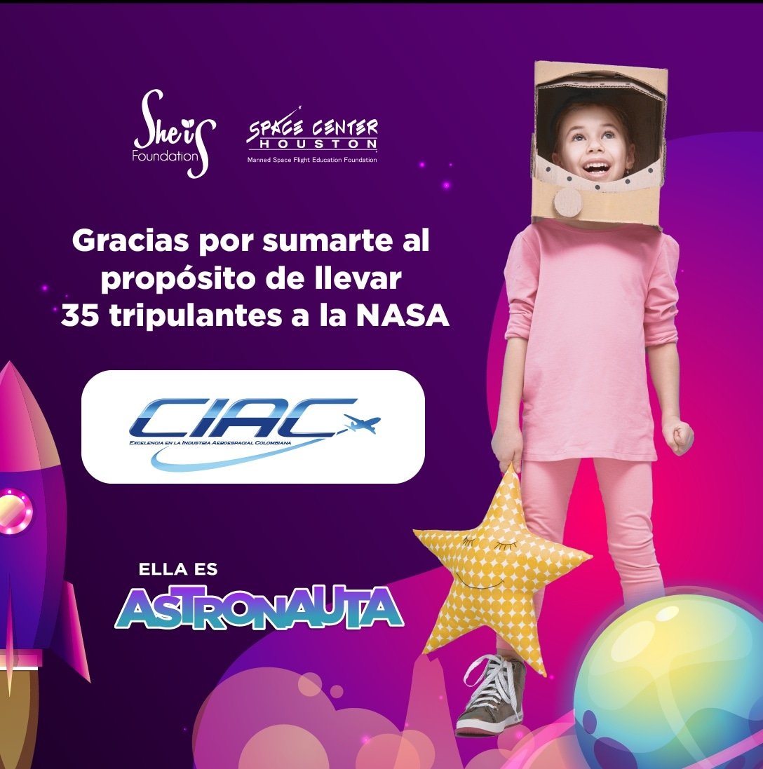 CIAC_'s tweet photo. Somos patrocinador oficial de la segunda misión de “Ella es Astronauta”, la cual hará realidad el sueño de 35 niñas de diferentes regiones de Colombia, de ir al Space Center de la NASA. 

#SheIs #NASA #EllaEsAstronauta #Misión2022 https://t.co/UZt7u1d9Gp