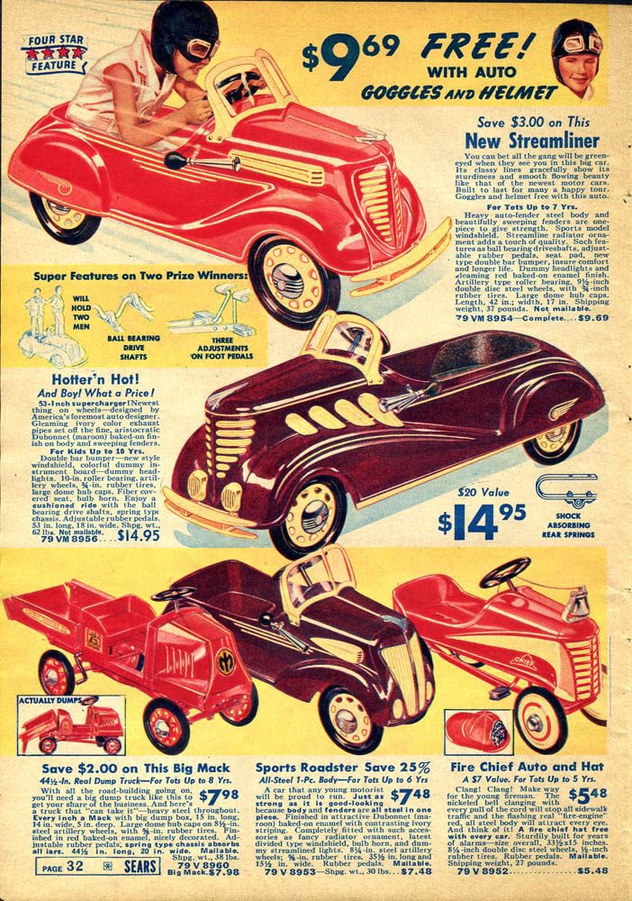 Pedal Cars, 1937 Sears Catalog. #ad #1930s #Sears #catalog #vintage #classic #memories #pedalcars #toys #nostalgia