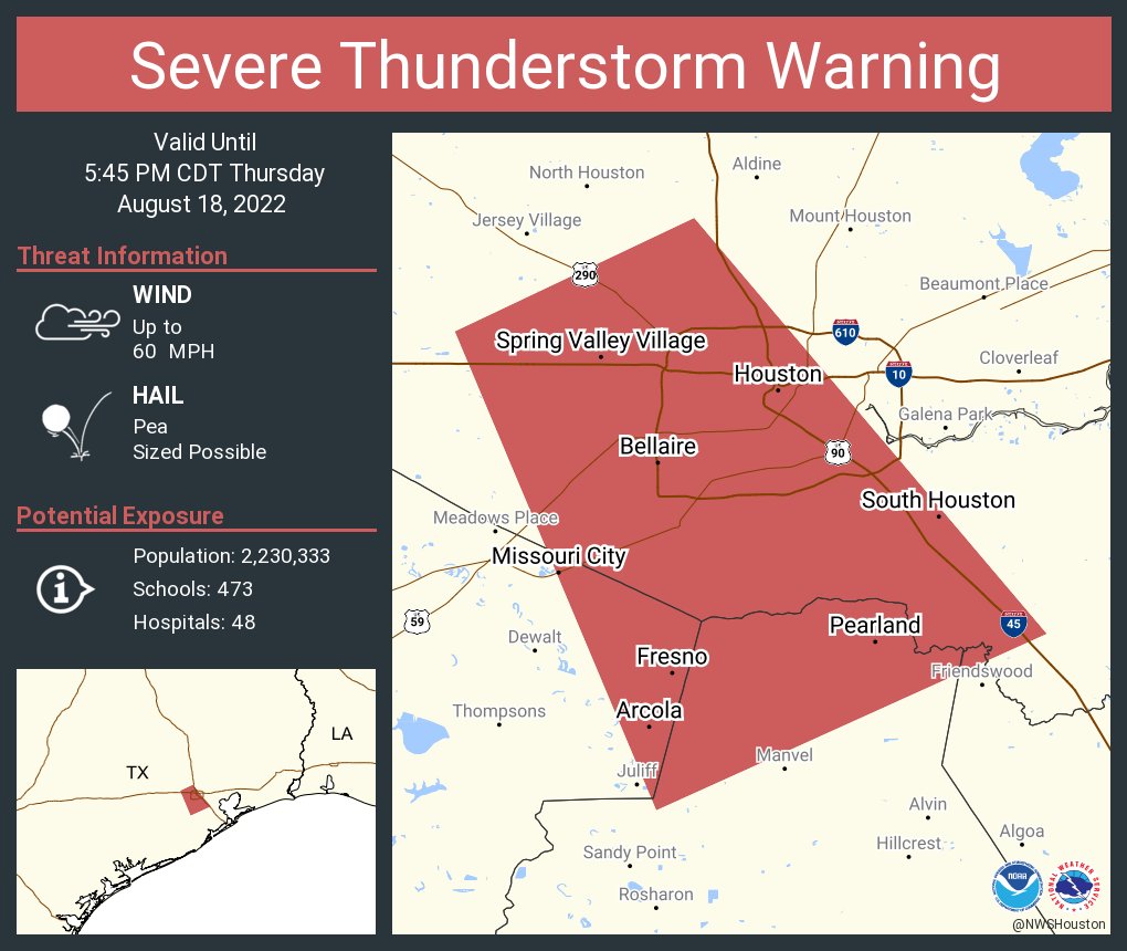 Severe Thunderstorm Warning including Houston TX, Pearland TX and  Missouri City TX until 5:45 PM CDT