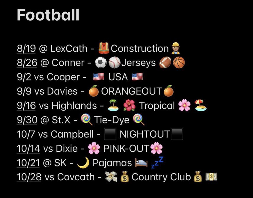 We have a change to our themes for this football season. Cooper will be USA, Daviess County will be Orangeout and Dixie will be Pinkout.