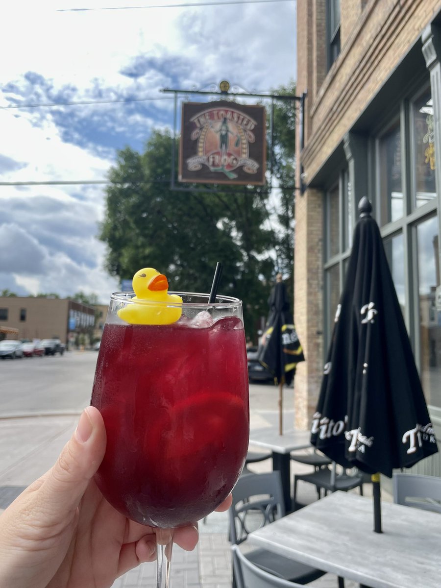 TheToastedFrog's tweet photo. We have a new drink special for you to kick off your weekend with! House made red Sangria called ‘Ducks on the Red’. And yes, you can keep the rubber ducky. 🐥 #toastedfrog #gfiscooler #downtowngrandforks #rubberducky https://t.co/VM4uwChBYj