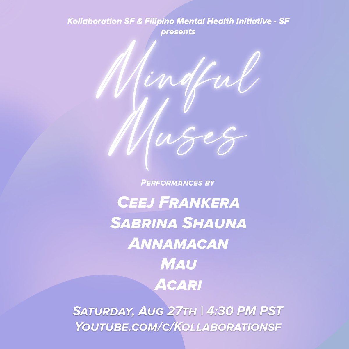 Join us Saturday, August 27th for our charity livestream event "Mindful Muses" on Youtube! We are so excited because this is the first time we have ever featured a lineup of all-female headliners! 
.
.
#charity #livestream #bayarea #aapi #asianamerican #empowerment #mentalhealth