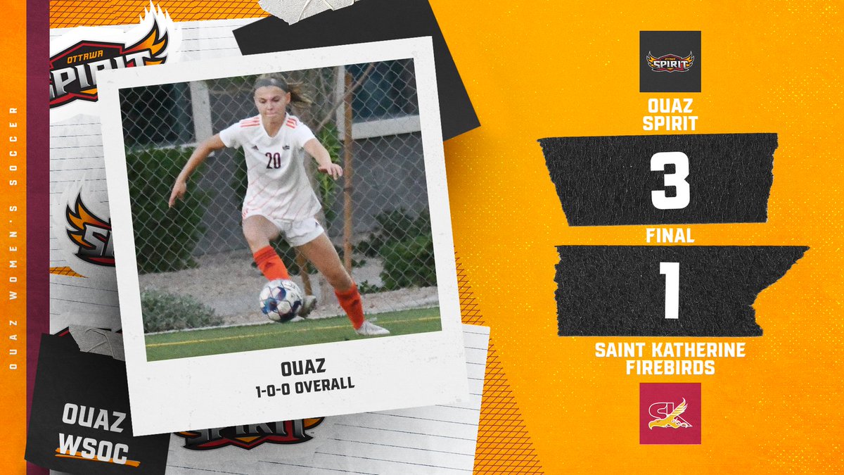 OUAZSpirit's tweet photo. ⚽️ FINAL

@OUAZWSOC - 3⃣
Saint Katherine - 1⃣

SPIRIT GOALS
Payne (28')
Murray-Hernandez (32')
Bara (79' PK)

#WeAreOUAZ #OUAZsoccer #GSACScoreboard https://t.co/z2ILQMLW2Z