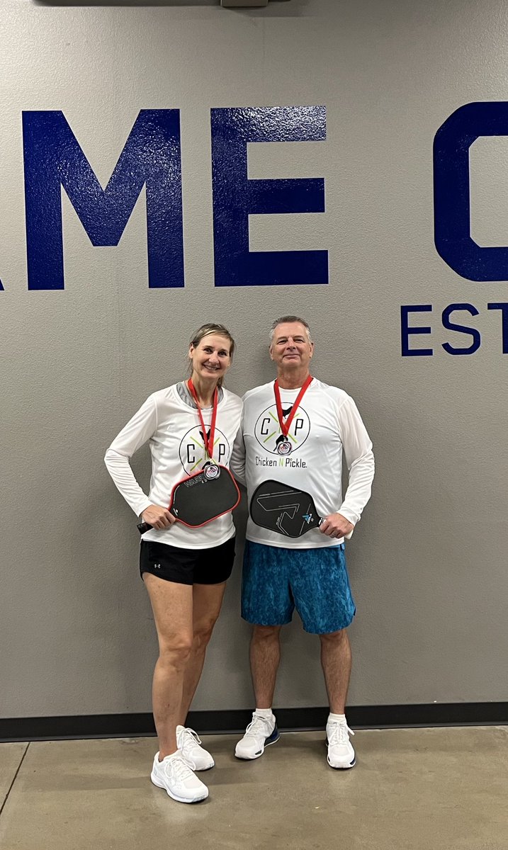 CoachG_Martin's tweet photo. USA senior Pickleball tournament. James and I took the Bronze in 3.5 men’s doubles.Tisha and Kathie took Gold in 4.0 women’s doubles and Tisha and I took Silver in 4.0 mixed while Kathie and James took the Bronze. A blast Reppin @ChickenNPickle @TishaMartin18 https://t.co/Ulhkt2i9wX