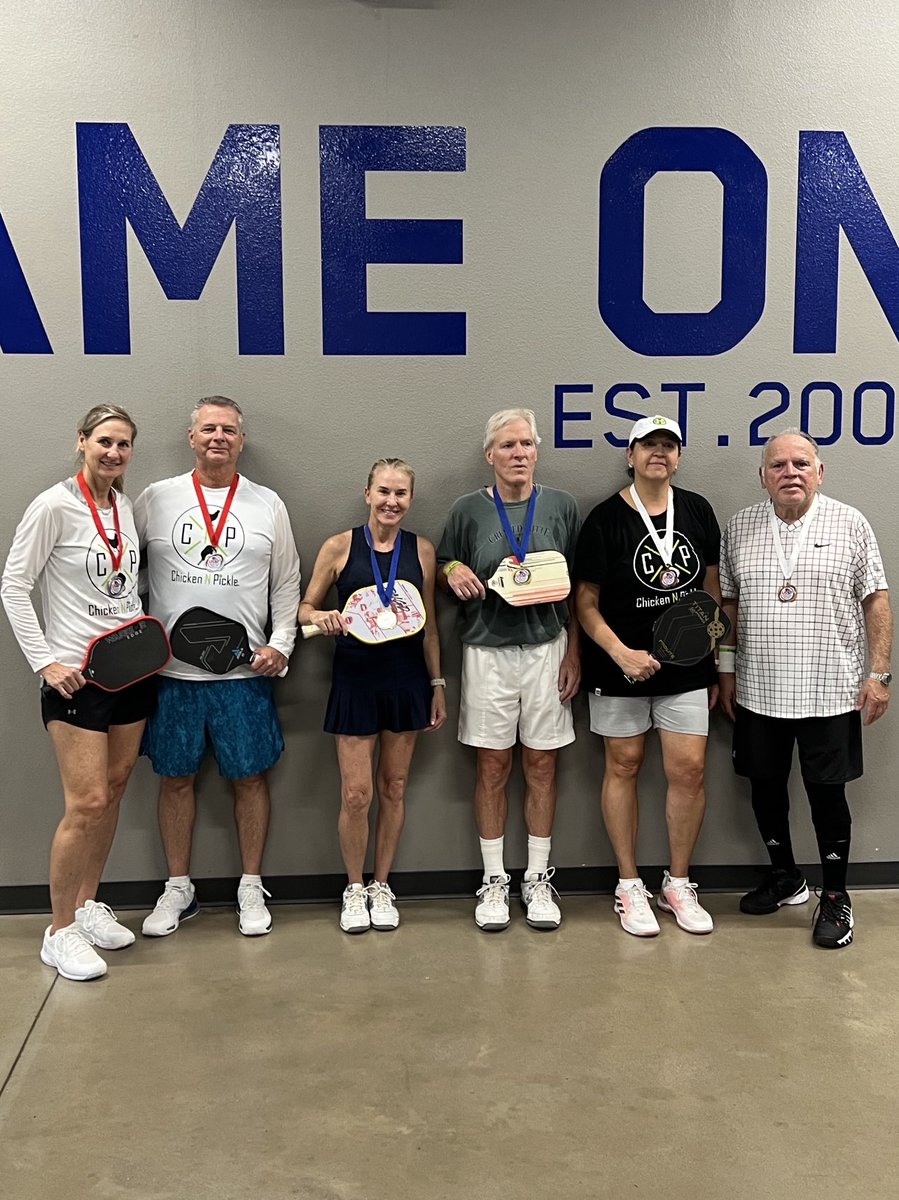 CoachG_Martin's tweet photo. USA senior Pickleball tournament. James and I took the Bronze in 3.5 men’s doubles.Tisha and Kathie took Gold in 4.0 women’s doubles and Tisha and I took Silver in 4.0 mixed while Kathie and James took the Bronze. A blast Reppin @ChickenNPickle @TishaMartin18 https://t.co/Ulhkt2i9wX