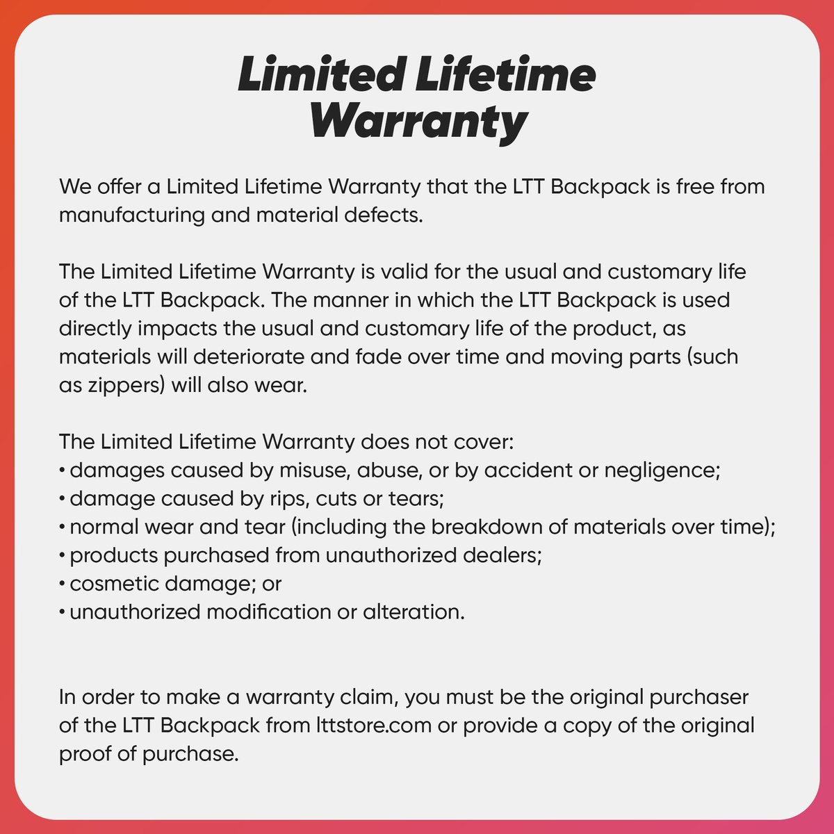 Reporter market Hassy Linus Tech Tips on Twitter: "Here is the finalized language for the LTT Backpack Limited Lifetime Warranty The TMB Guarantee https://t.co/9wEfXUgzno" / Twitter Reporter market Hassy Linus Tech Tips on Twitter: "Here is the finalized language for the LTT Backpack Limited Lifetime Warranty The TMB Guarantee https://t.co/9wEfXUgzno" / Twitter