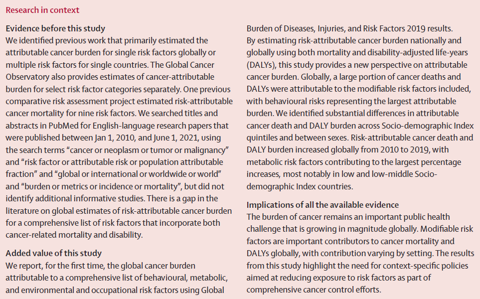 TheLancet's tweet photo. NEW—Almost half of global #cancer deaths are due to risk factors, with smoking, alcohol use, and high BMI the greatest contributors, says a new #GBDStudy from @IHME_UW: https://t.co/lhWmwOpe6E https://t.co/0lLuBbVePm