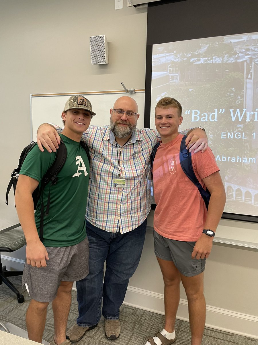ABACBaseball's tweet photo. Dr. Newberry is one of our English professors here at ABAC. Our guys are excited about getting the semester rolling! #picswithprofessors #RARE https://t.co/DCQMV1I6DE