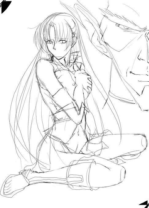 今日の一枚は昔描いた #ワーズワース の18禁同人漫画「がんばれシャロンちゃん3」の作業中の画像。
今回から表紙の作業中の画像ですね～。🙂
最初はラフ。
見てわかりますが完成品と違って向きが逆になってますね。
ポーズなんかはラフのまま特に変わる事無く完成してる感じ。😉 