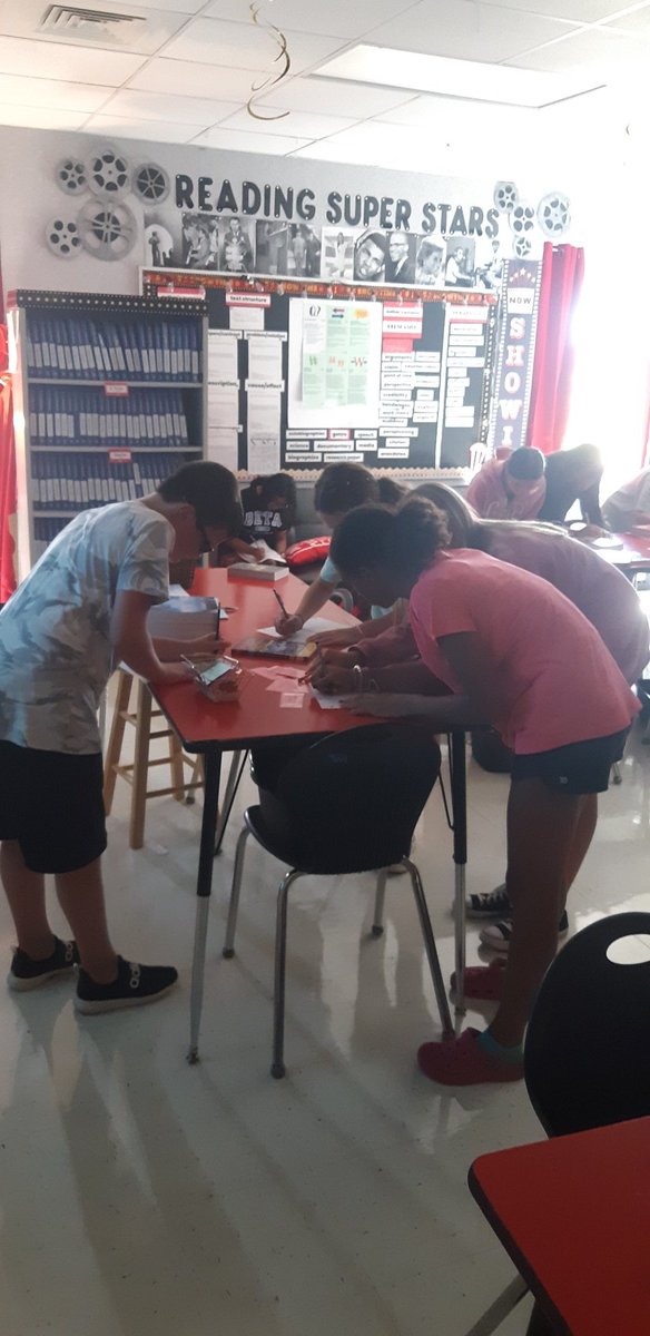 EmJoMom's tweet photo. Genre scavenger hunt: Six teams, ten books, twelve minutes...on your marks - get set. . .GO! #soaringinsixth @HammerAdara @MrT6th @Gaddie6th #AESPride @AlvatonElem https://t.co/jO5gTsQH7t