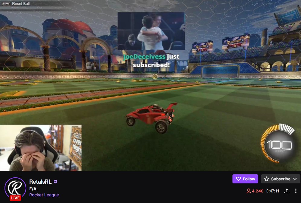 In his first stream back since announcing Free Agency, Rocket League player Retals has been gifted 1,000+ subs in just 47 minutes from the community

Beautiful stuff